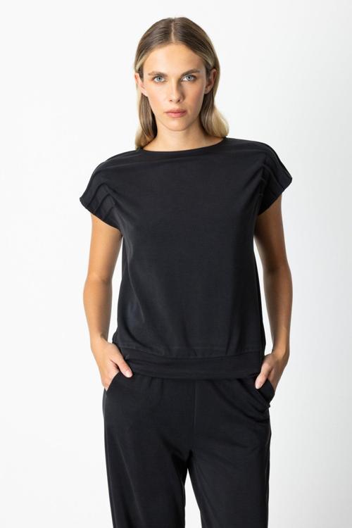 Kadın Sıfır Yaka Kolları Dikişli Bluz 66355 Siyah