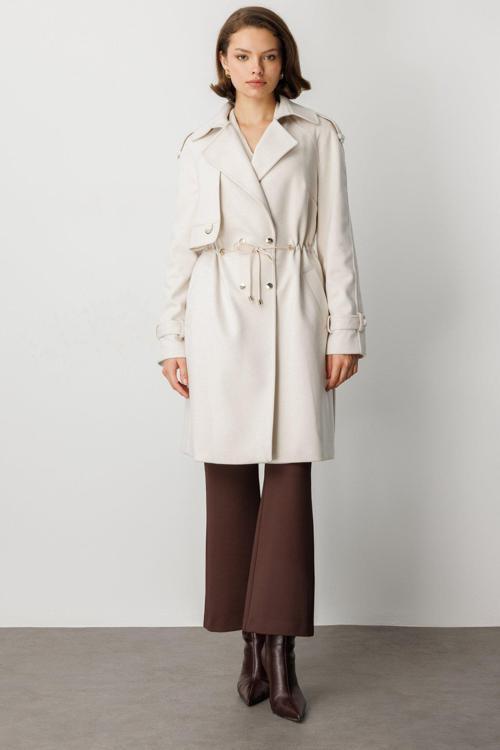 Kadın Beli Bağcıklı Apoletli Kaban 6037 Bej