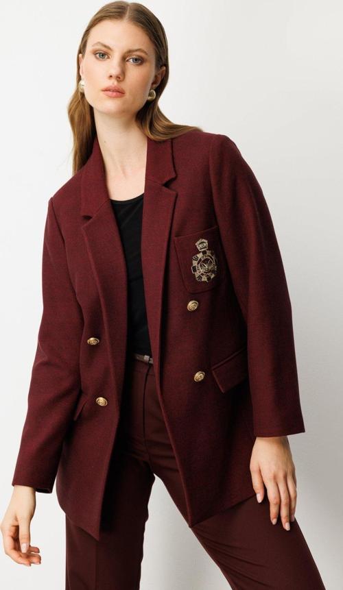 Kadın Büyük Beden Cebi Armalı Ceket 5571 Bordo