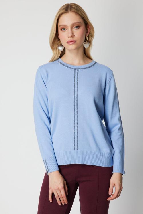 Kadın Taş İşlemeli Triko Kazak 65397 Bulut