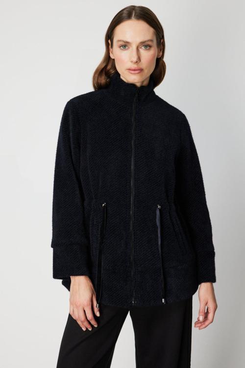 Kadın Beli Bağcıklı Dik Yaka Mont 66721 Siyah