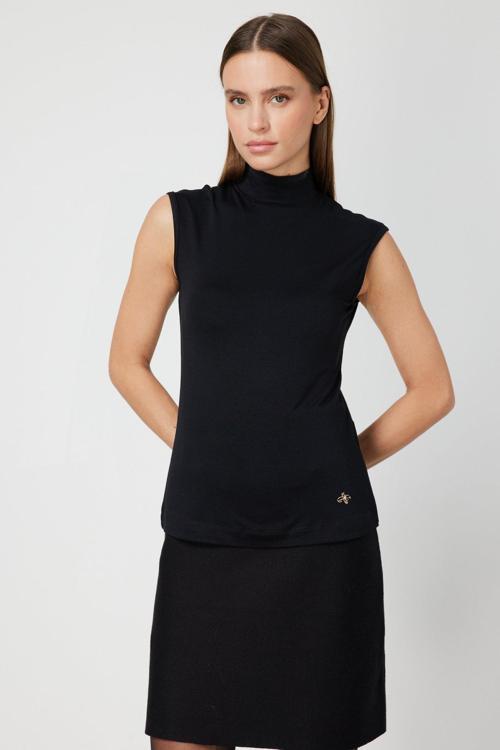 Kadın Dik Yaka Kolsuz Basic Bluz 61432 Siyah