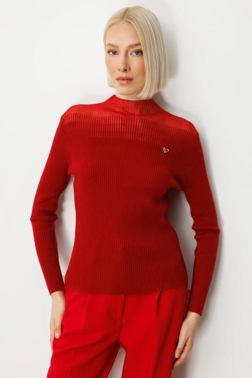 Kadın Aksesuar Detaylı Triko Kazak 60346 Kırmızı