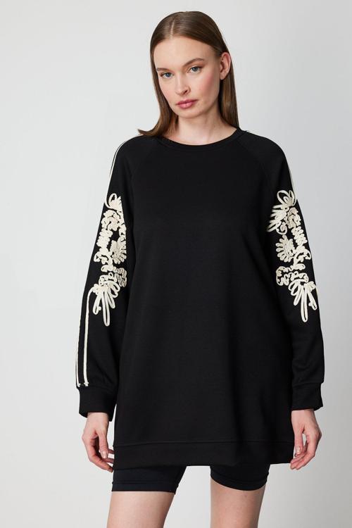 Kadın Kolları İşlemeli Cep Detaylı Tunik 66381 Siyah