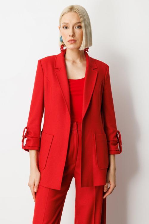 Kadın Kolu Apoletli Torba Cepli Ceket 5057 Kırmızı