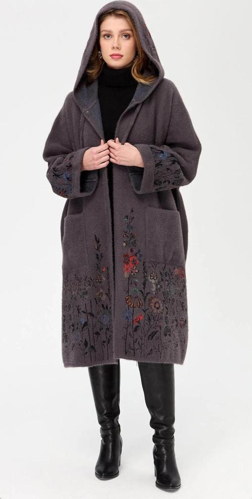 Kadın Triko Kırçiçeği Desenli Afrodit Panço 23065 Antrasit