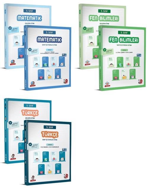 3D 2026 5. Sınıf Matematik + Türkçe + Fen Ek Sınıf İçi Kitabı + Çalışma Kitabı Seti 6 Kitap