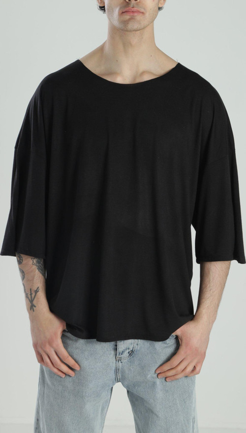 Fakir Kol Siyah Oversize Viscon T-Shirt COC2277