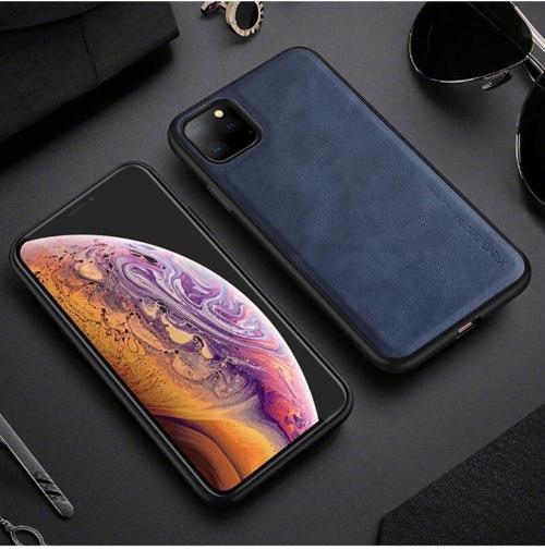 Apple iPhone 13 Pro Max Hakiki Deri, Darbeye Dayanıklı Arka Telefon Kapak Lacivert