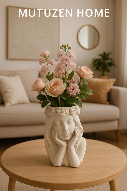 Dekoratif Uyuyan Kız Vazo - Kalemlik - Makyaj Fırçası Standı - Taş Tozu