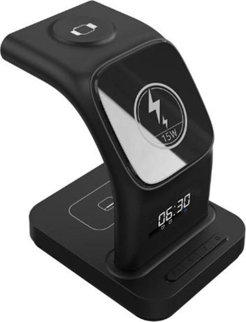 SW-CWF130 Siyah Telefon Kulaklık Akıllı Saat 15W 3 in 1 Magsafe Led Logo Kablosuz Şarj Cihazı