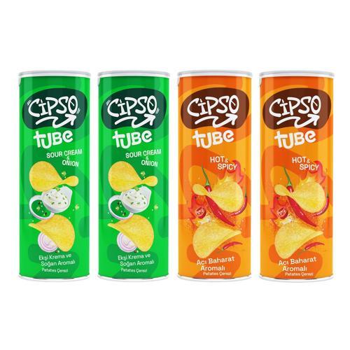 Tube Acı Baharat ve Ekşi Krema&Soğan Aromalı Cips 160 gr x 4 Adet