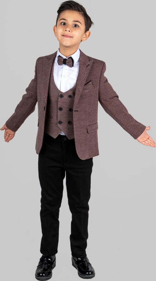 Mendil Damatlık Ceketli Yelekli Erkek Çocuk Takım MNK0487 BORDO