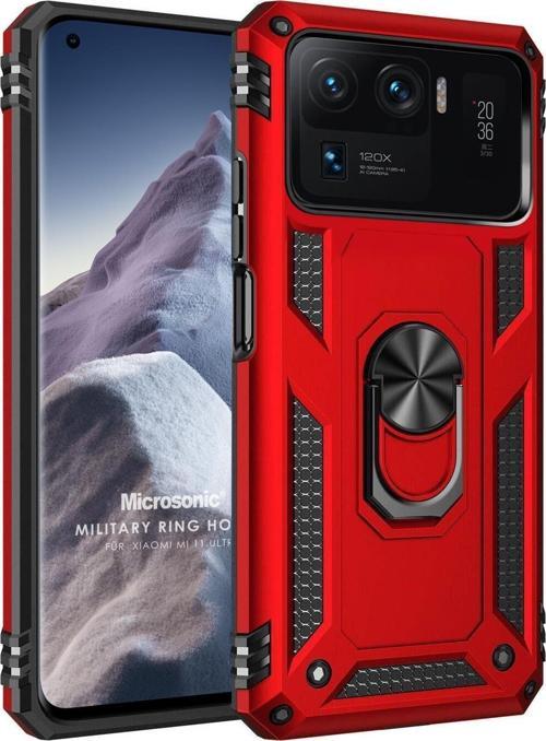 Xiaomi Mi 11 Ultra Kılıf Military Ring Holder Kırmızı