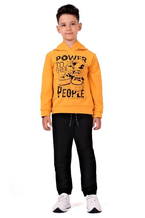 Power Baskılı Kapşonlu Çocuk Eşofman MNK0616 KAYISI