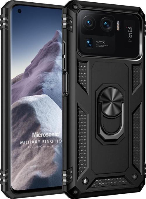 Xiaomi Mi 11 Ultra Kılıf Military Ring Holder Siyah