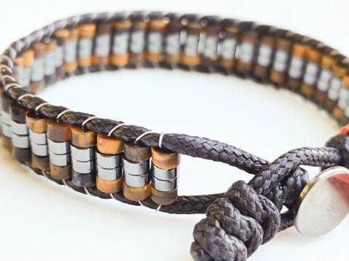 Odun Jespar Doğal Taş Örme Erkek Bilekliği 4X2 mm