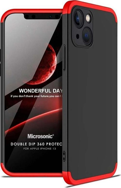 Apple iPhone 13 Kılıf Double Dip 360 Protective Siyah Kırmızı