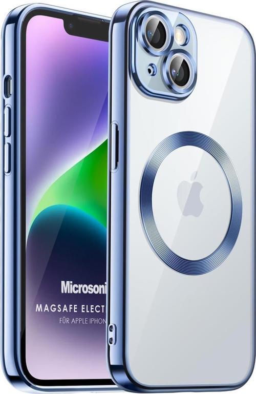 Apple iPhone 13 Kılıf MagSafe Luxury Electroplate Mavi