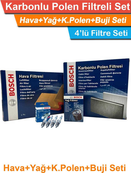 Ford C-Max 1.6 Benzinli Bosch Filtre Bakım Seti 2011-2018 Hava+Yağ+Karbonlu-Polen+Buji-Seti