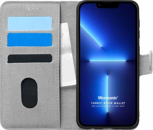 Appple iPhone 13 Pro Max Kılıf Fabric Book Wallet Gri