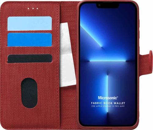 Appple iPhone 13 Pro Max Kılıf Fabric Book Wallet Kırmızı