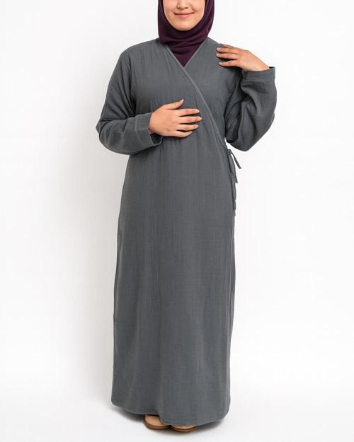 %100 Pamuk Müslin Namaz Elbisesi Yandan Bağlamalı -Terletmeyen Rahat Kumaş, 36-48 Beden, İbadet Kıyafeti