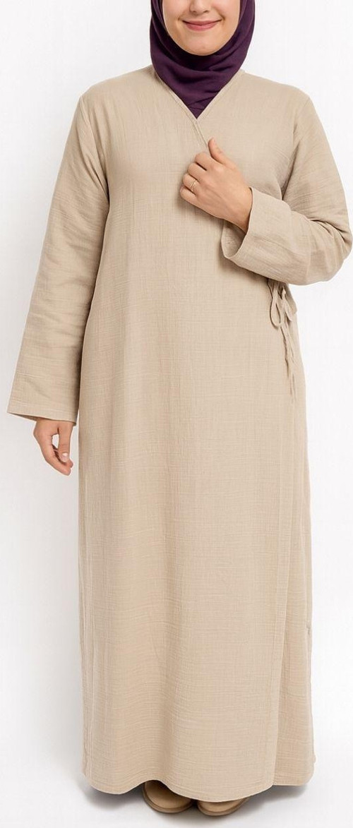 %100 Pamuk Müslin Namaz Elbisesi Yandan Bağlamalı -Terletmeyen Rahat Kumaş, 36-48 Beden, İbadet Kıyafeti