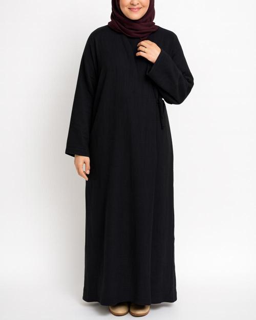 %100 Pamuk Müslin Namaz Elbisesi Yandan Bağlamalı -Terletmeyen Rahat Kumaş, 36-48 Beden, İbadet Kıyafeti