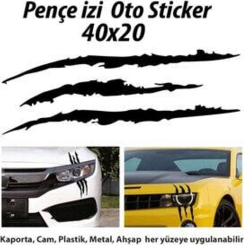 Monster Canavar Pençe Izi Uzun Far Özel Sticker Siyah 40*20 Cm
