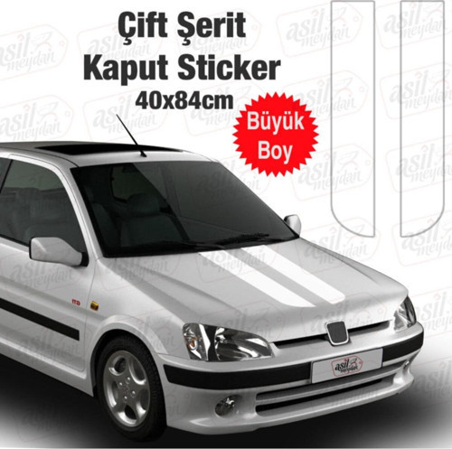 Oto Kaput Özel Sticker Beyaz 2 Şerit 40*84 Cm