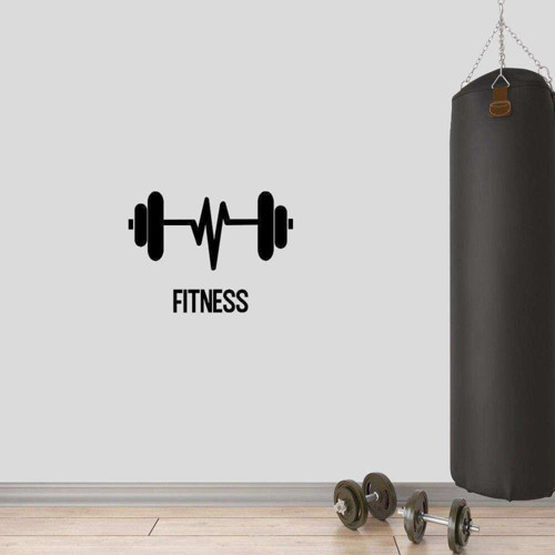 Kalp Ritimli Dumbell, Fitness Dekoratif Duvar Özel Sticker, Çıkartma, Etiket