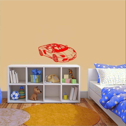 Lüks Spor Araba Silüeti Dekoratif Duvar Özel Sticker, Çıkartma, Etiket Kırmızı