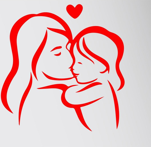 Anneler Gününe Özel Anne Ve Bebek Duvar Özel Sticker Kırmızı