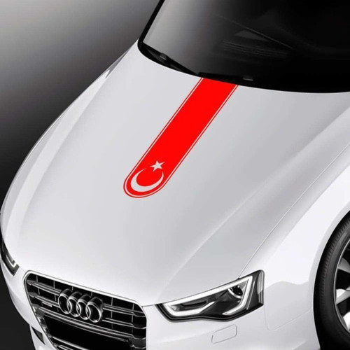 Türkiye Ayyıldız Oto Kaput Şerit Özel Sticker Kırmızı 60*18 Cm