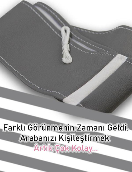 Audi A5 Gri Özel Süper Deri Beyaz Yüzüklü Dikişli Direksiyon Kılıfı