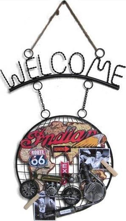 Dekoratif Metal Kapı Welcome Motosiklet Dekorlu Hediyelik