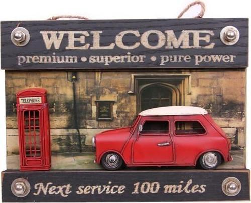 Dekoratif Metal Kapı Yazısı Araba ve Telefon Kulübesi Dekorlu