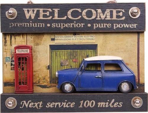 Dekoratif Metal Kapı Yazısı Araba ve Telefon Kulübesi Dekorlu