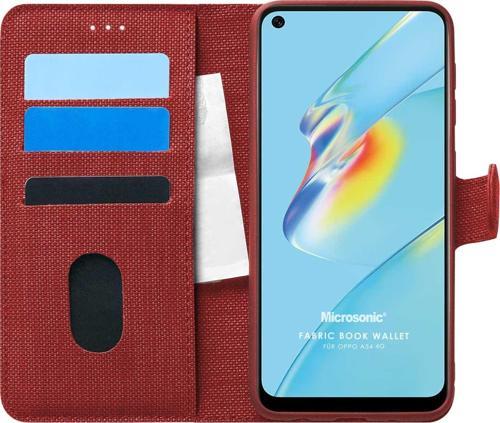 Oppo A54 4G Kılıf Fabric Book Wallet Kırmızı