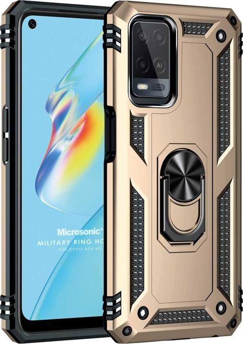 Oppo A54 4G Kılıf Military Ring Holder Gold