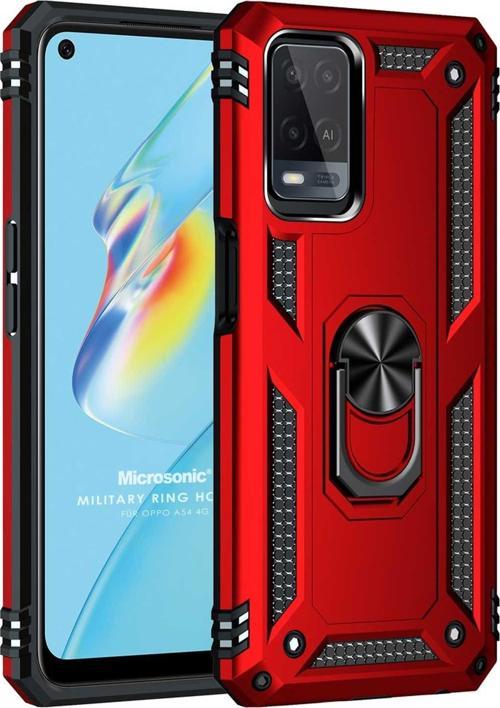 Oppo A54 4G Kılıf Military Ring Holder Kırmızı