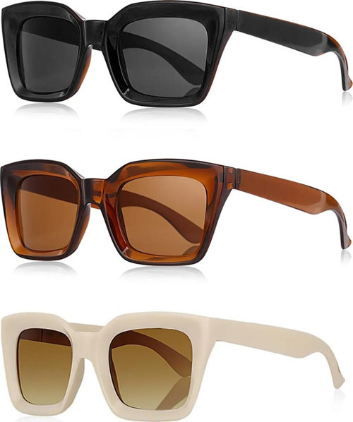 Uv400 Koruma Unisex Güneş Gözlüğü 3'Lü Fırsat Seti 1025 Siyah - Kahve - Krem