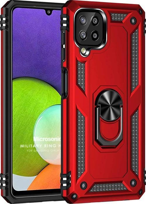 Samsung Galaxy M22 Kılıf Military Ring Holder Kırmızı