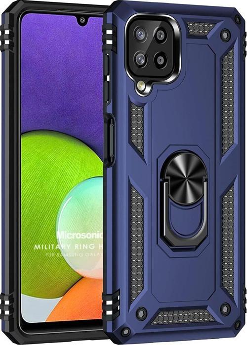 Samsung Galaxy M22 Kılıf Military Ring Holder Lacivert