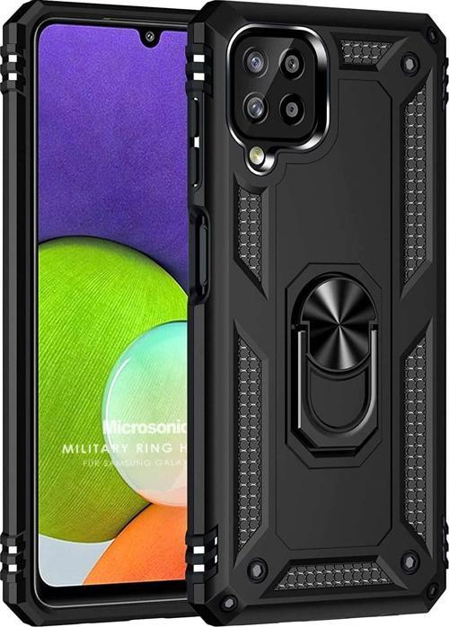 Samsung Galaxy M22 Kılıf Military Ring Holder Siyah