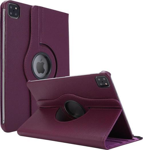Apple iPad Pro 12.9'' 2021 5. Nesil Kılıf (A2378-A2461-A2379-A2462) 360 Rotating Stand Deri Mor