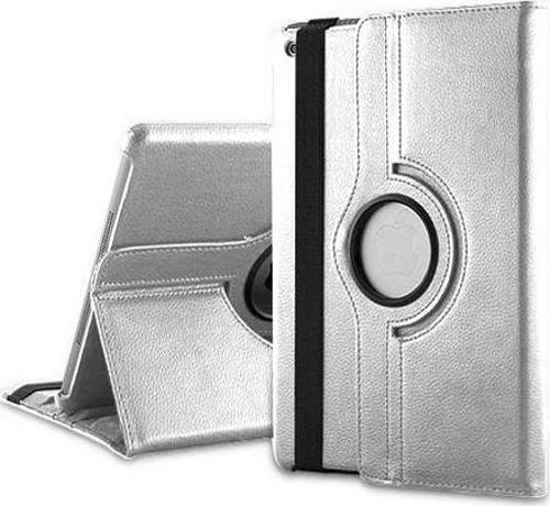 360 Rotating Stand Deri iPad  Air 2 Kılıf Gümüş