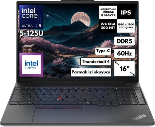 ThinkPad E16 G2 Ultra 5-125U 48-GBDDR5 4 TBSSD Intel Graphics 16" WUXGA Windows 10 Home Notebook 21MA003MTXFR115