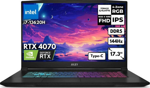Katana 17 i7-13620H 8-GBDDR5 4 TBSSD RTX4070 (8GB) 17.3" FHD 144Hz Windows 10 Home Gaming Laptop B13VGK-1030XTRFR91